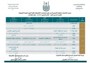 جدول الاختبارات النهائية الجزء العملي للفصل الدراسي الاول 1445هـ